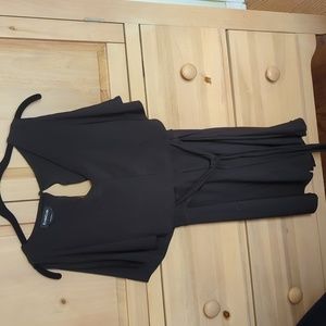 Black mini dress with waist tie and cut sleeves